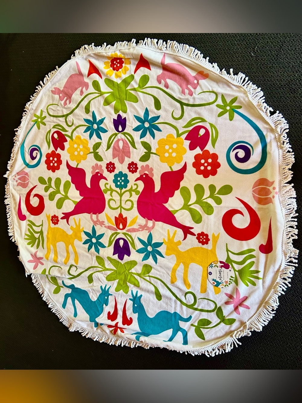 Two's Company Otomi Round Towel / Table Cloth / Throw with Fringe
